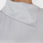 Stylera light gray statement top with unique asymmetrical collar detail close-up