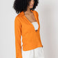 Stylera orange v-neck blouse for women with long sleeves and tailored fit
