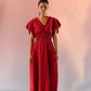 Stylera red Schiffli maxi dress with short flutter sleeves and embroidered details