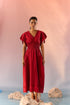 Stylera red Schiffli maxi dress with short flutter sleeves and embroidered details