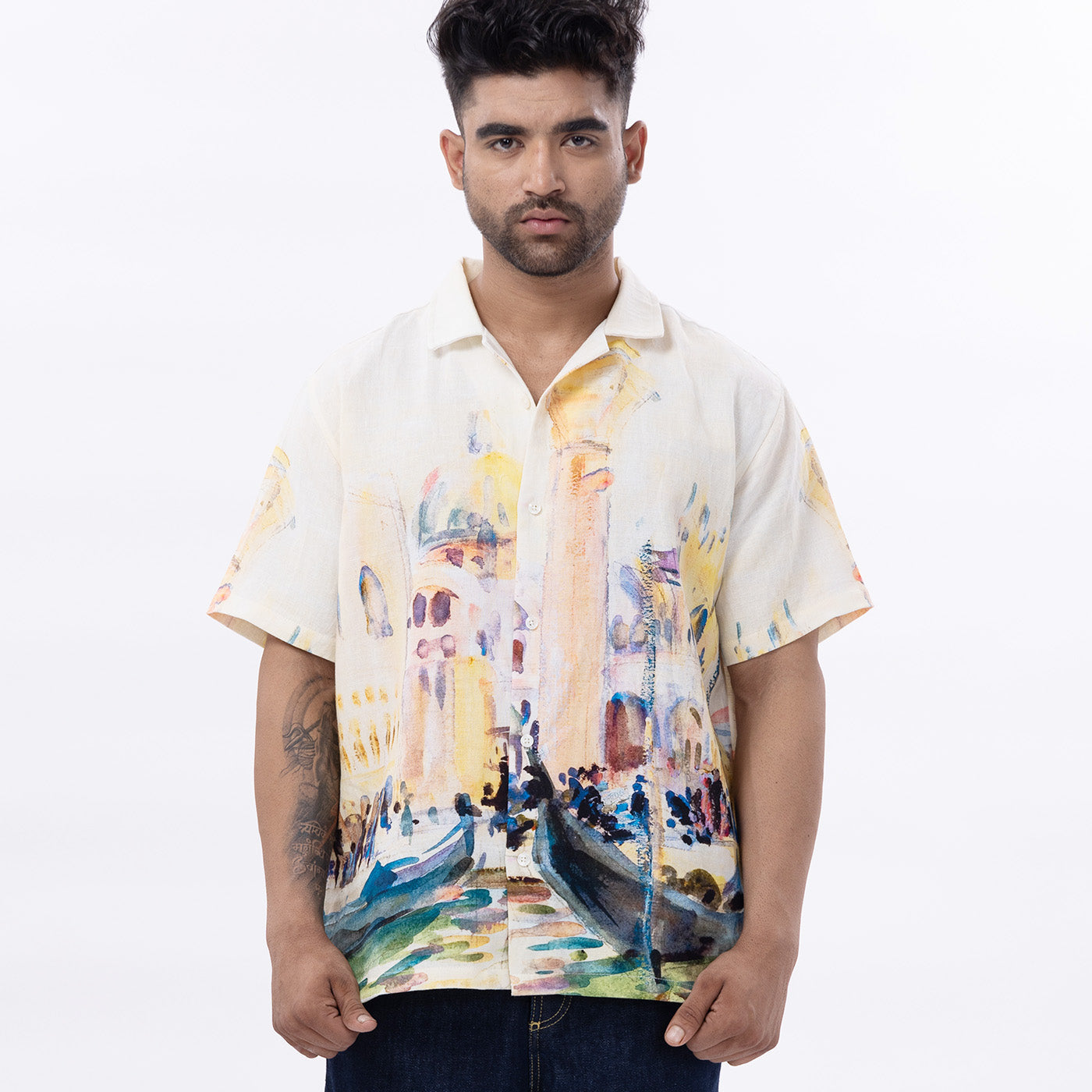 Stylera Venice printed shirt for men featuring a colorful artistic design with a relaxed fit