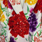 White double breasted floral blazer for women with bold red purple and yellow botanical print