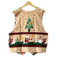 Christmas patchwork vest for women beige holiday vest with central Christmas tree Santa snowmen panels