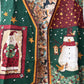 Christmas patchwork vest for women featuring Santa and snowman panels green and burgundy star quilted design