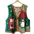 Christmas patchwork vest for women green red quilted holiday vest with snowman and star patch pockets