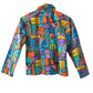 Stylera colorful patterned jacket with vibrant abstract geometric print and long sleeves back view