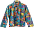 Stylera colorful patterned jacket with abstract geometric print button front long sleeves boxy cropped fit