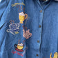 Stylera embroidered denim shirt for women with colorful coffee and tea cup embroidery along button front