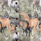 Stylera horse print vest close up showing multi horse pattern on green background with brown buttons