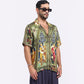 Stylera vintage print button up shirt featuring colorful artwork and a relaxed fit