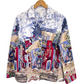 Stylera collared button up shirt with colorful townscape print and long sleeves unique graphic shirts for women