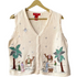 Stylera unique holiday sweater vest cream knit with embroidered nativity camels palm trees star