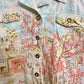 Pastel scenic print women's printed denim jacket with front buttons and chest flap pockets