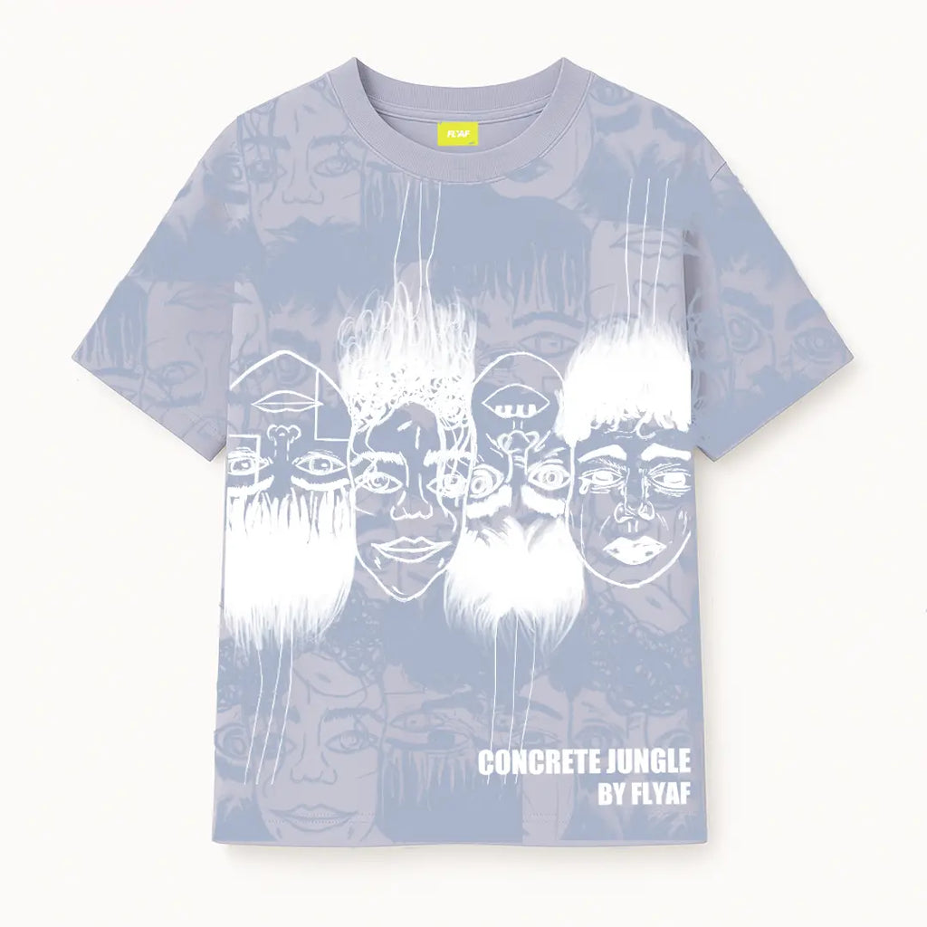 Static Jungle Round Neck Printed Blue T-Shirt FLYAF