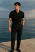 Raven Black Double-Pleated Trousers High-Waist Tapered Fit - Adam Spirit