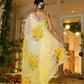 Elegant wedding organza saree yellow with floral embroidery, perfect for festive occasions