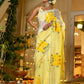 Elegant wedding organza saree yellow with floral designs, perfect for festive celebrations and special occasions