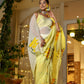 Elegant wedding organza saree yellow by Stylera with floral designs, perfect for festive occasions