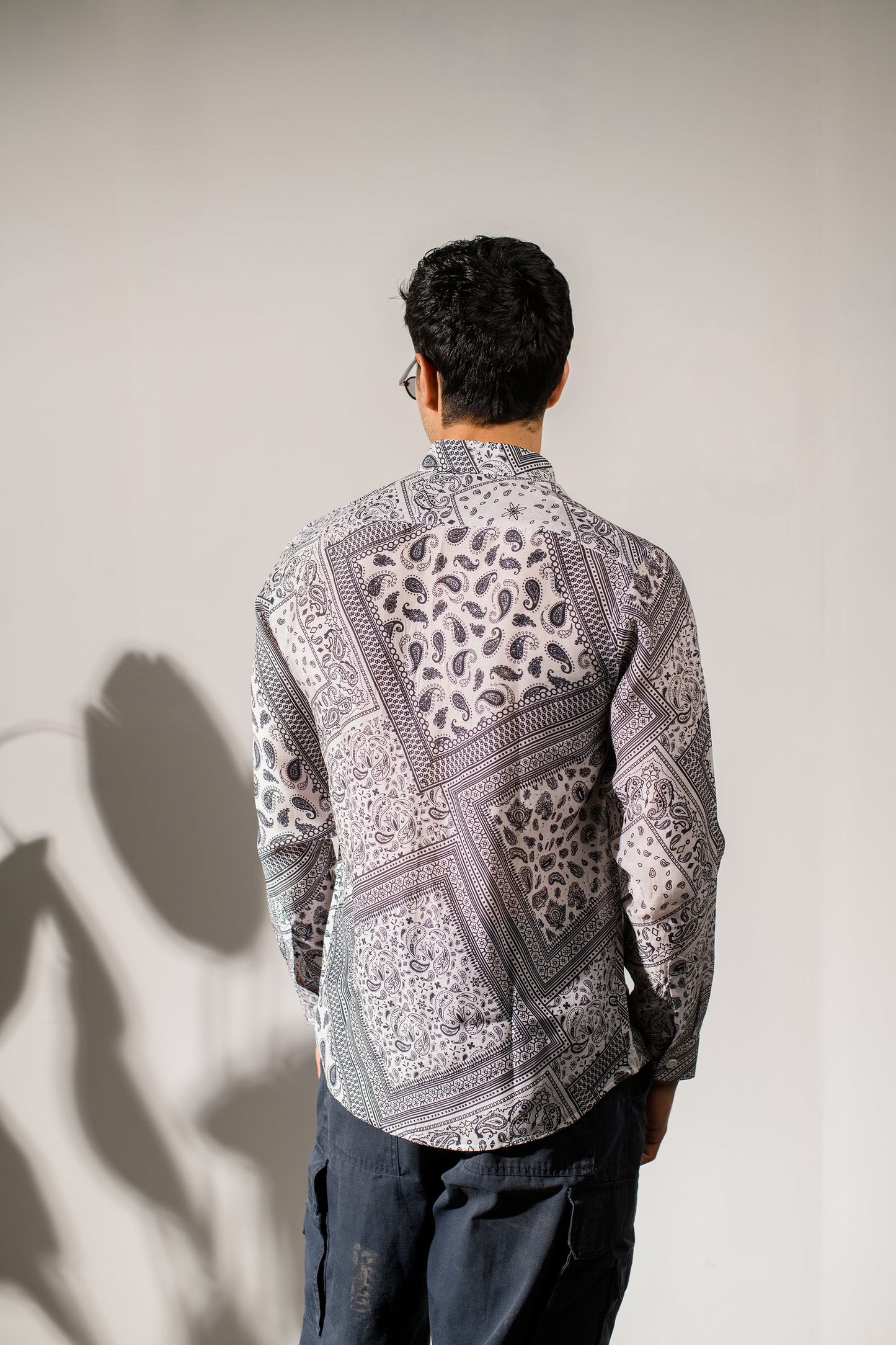 Back view of a white bandana print oxford shirt from Stylera for casual wear