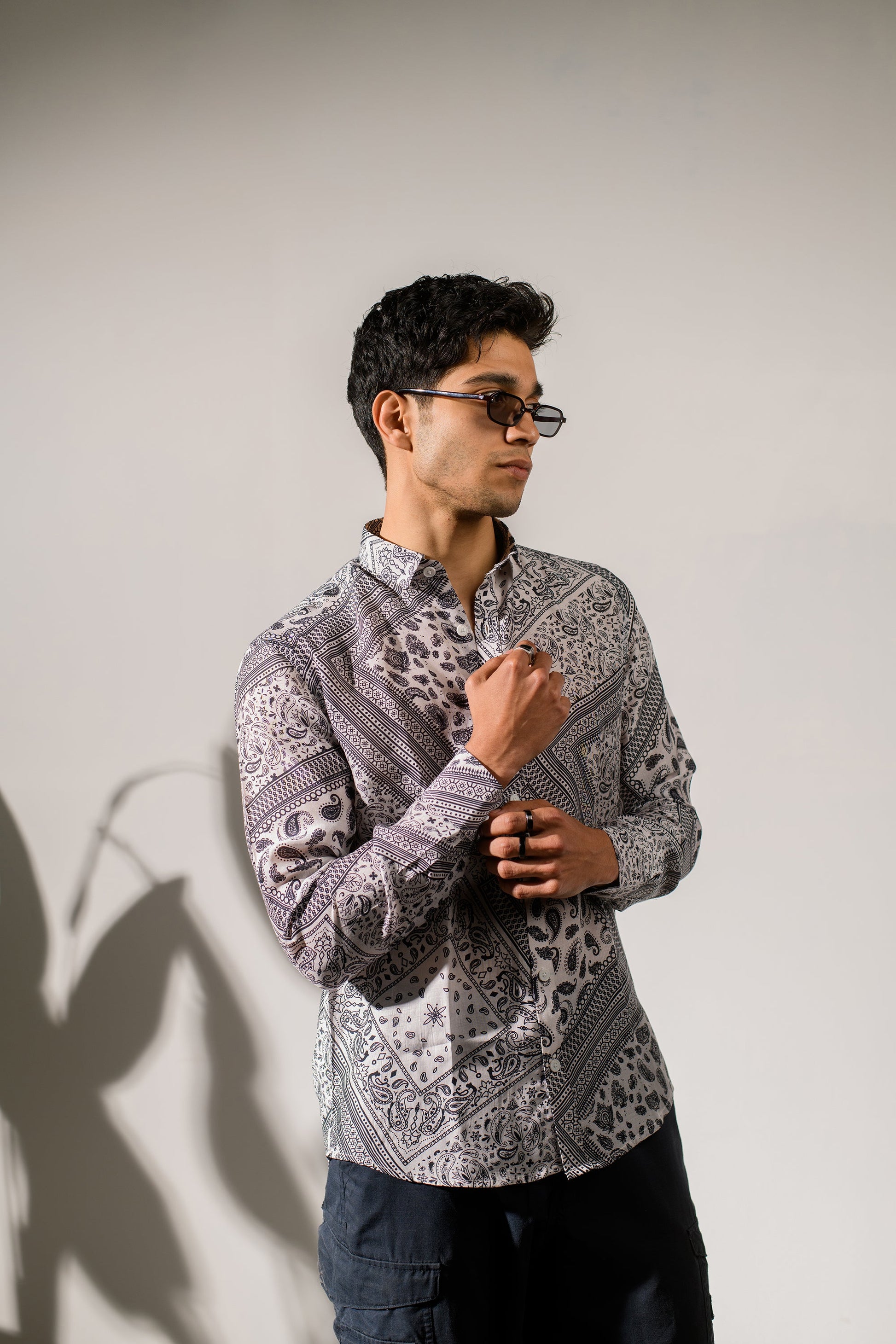 Men's Stylera white bandana print oxford shirt with a stylish design for casual wear