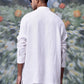 Model wearing a white linen casual shirt for men by Stylera relaxed fit back view