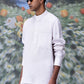 Stylera white linen casual shirt for men long sleeve band collar relaxed fit