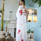 Elegant white organza saree for women featuring floral motifs, perfect for festive occasions.