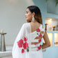 Stylera White Organza Saree for Women with Floral Print and Stylish Back Design