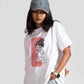 Stylera white oversized anime t-shirt for women featuring a cute cartoon girl graphic