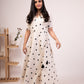 Elegant white polka dot dress for women with a wrap design and tassel details
