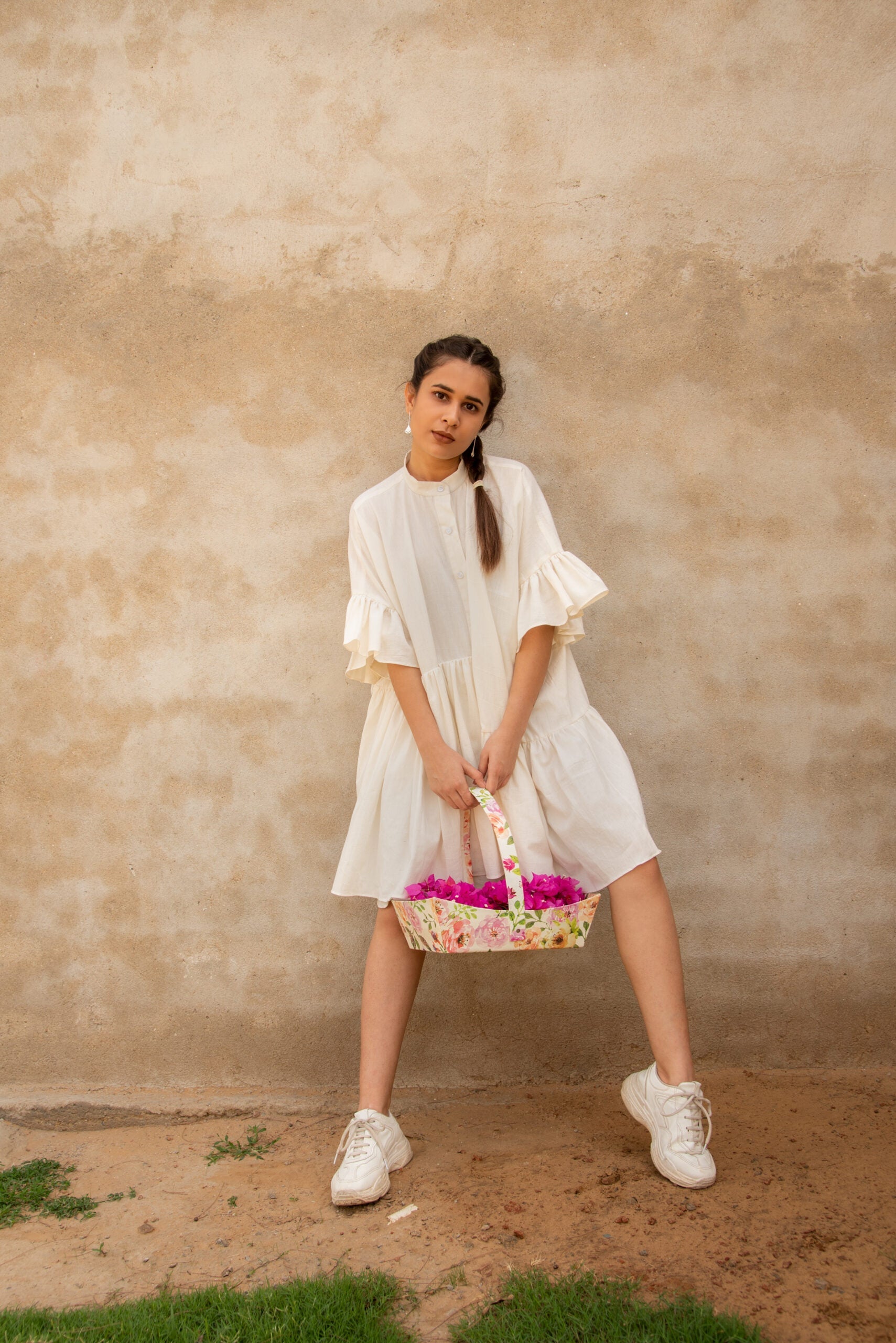 white summer dress for women featuring ruffled sleeves, perfect for casual outings