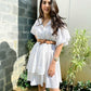 Chic white summer dress for women with ruffled sleeves and a stylish belt for a trendy look