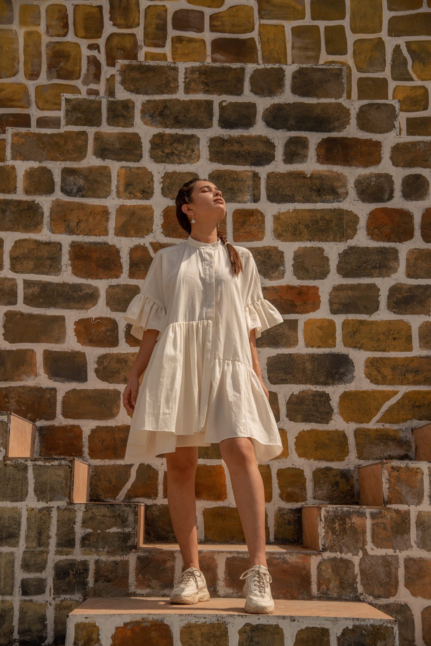 Chic white summer dress for women with ruffled sleeves, perfect for casual outings