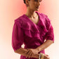 Stylera wine embroidered scalloped top with ruffled neckline and three-quarter sleeves