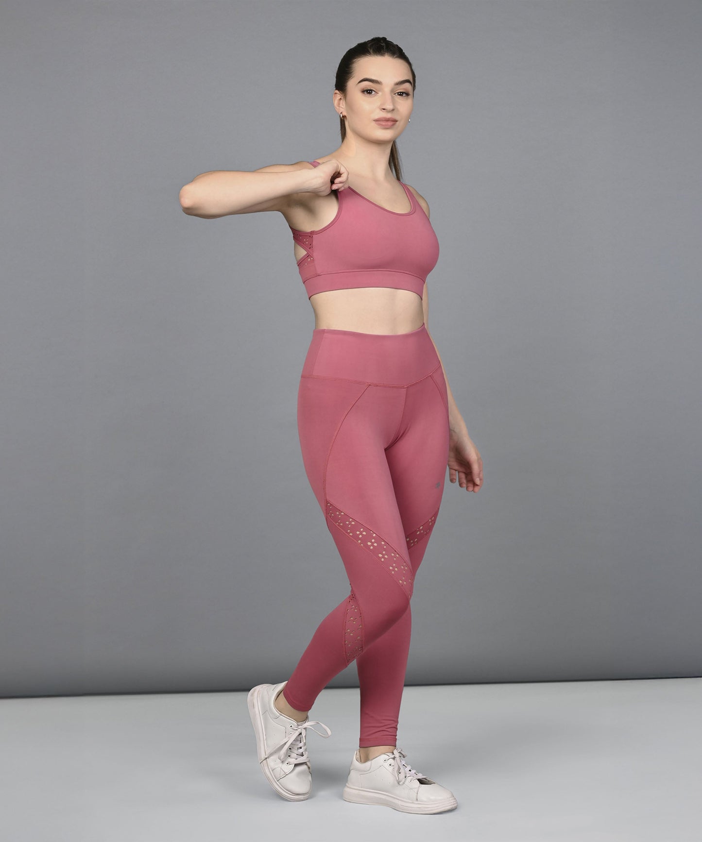 women's mesh workout top in pink with stylish design, perfect for gym sessions