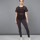 Stylera wine netted top for women styled with black leggings for a chic athletic look