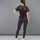 Wine netted top for women with a stylish tie-back design paired with matching leggings