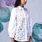 Stylera women's casual chic white shirt with floral lace front long cuffed sleeves and pointed collar