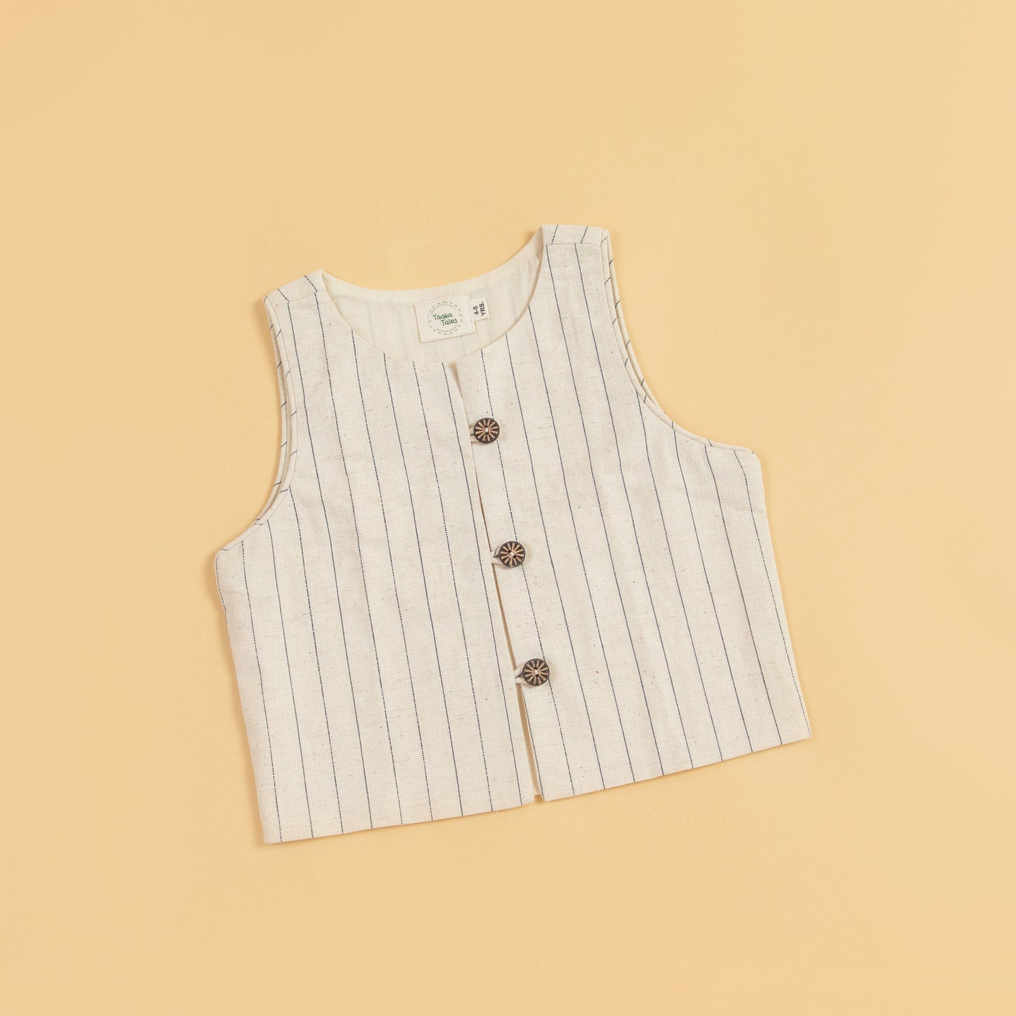 Beige striped women's fashion waistcoat with buttons for a stylish layering option