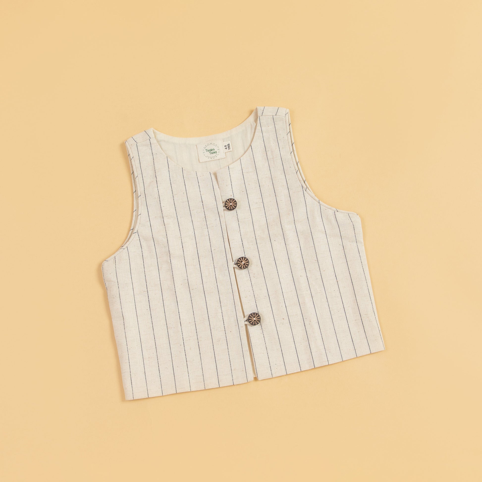 Beige striped women's fashion waistcoat with buttons for a stylish layering option