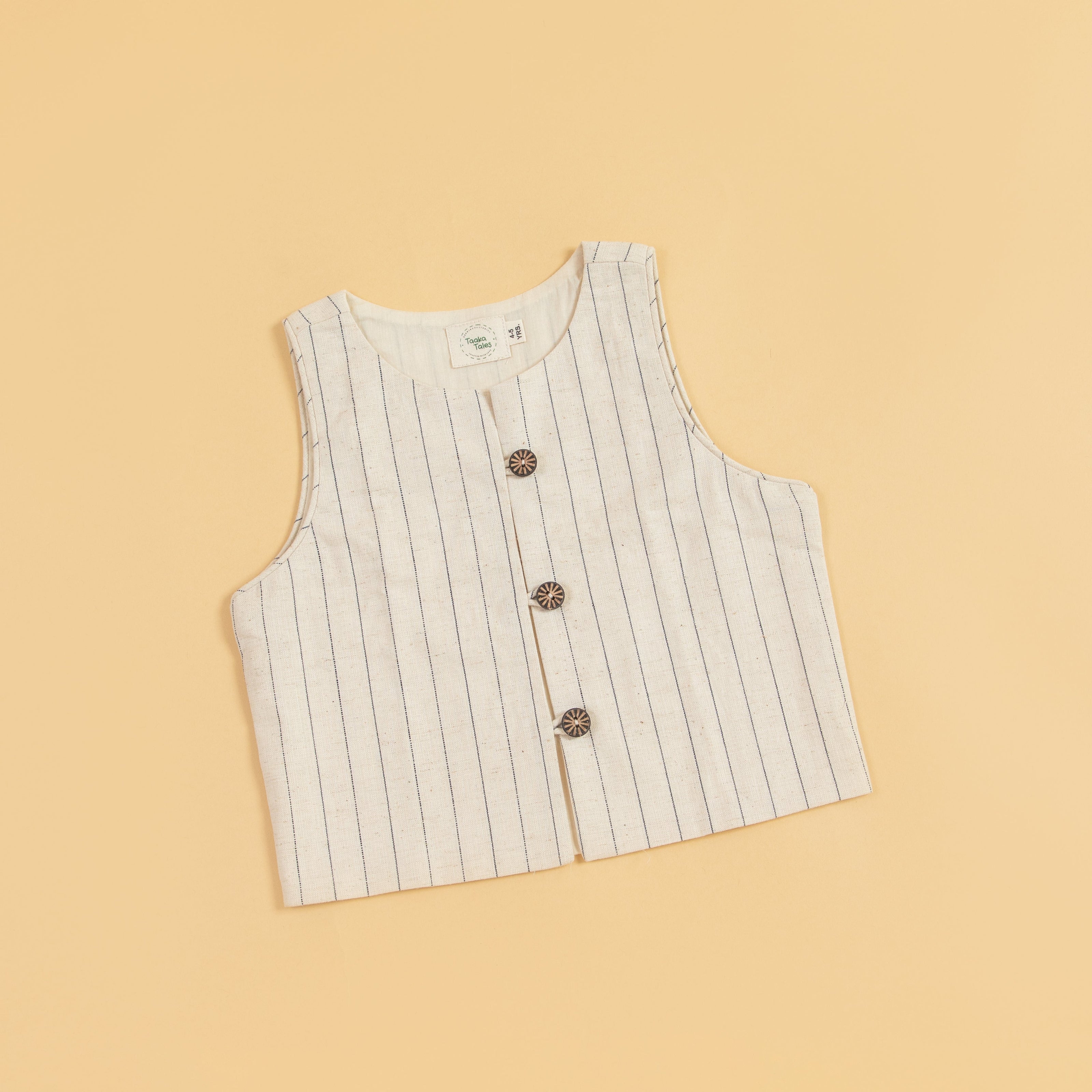 Beige striped women's fashion waistcoat with buttons for a stylish layering option