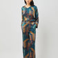 Stylera women's geometric print lounge set featuring a long-sleeve top and matching wide-leg pants