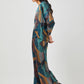Stylera women's geometric print lounge set featuring a relaxed fit with teal and brown abstract patterns