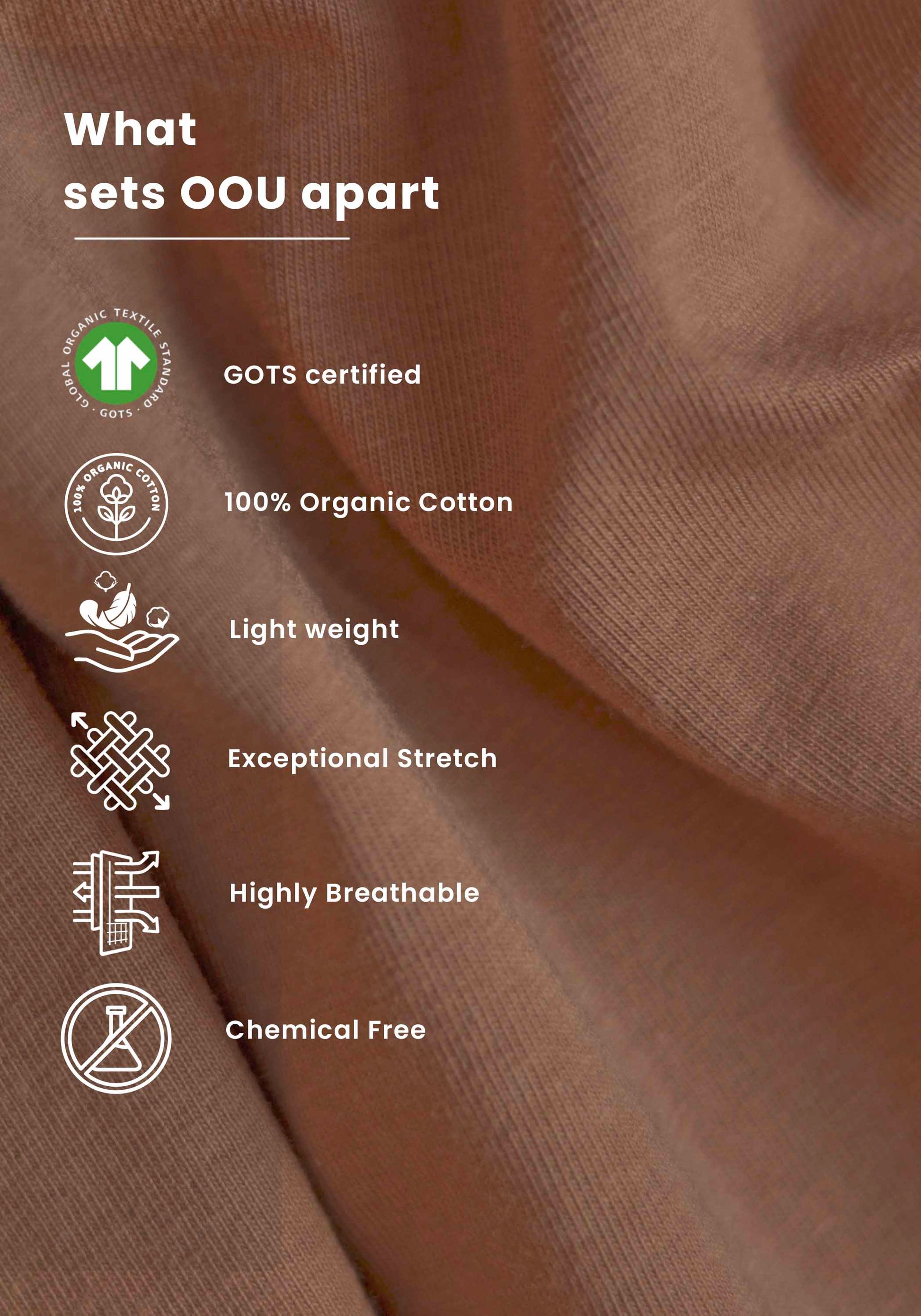 Close-up of womens graphic oversized mocha tee fabric highlighting organic cotton and stretch features