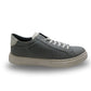 Stylish women's grey canvas sneakers with white laces and a comfortable sole