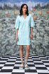 Stylera model in mint puff sleeve V neck women&