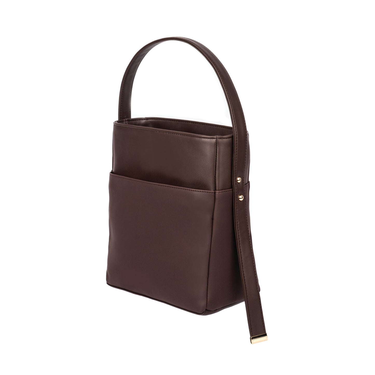 Brown women's leather shoulder bag by Stylera with a stylish bucket design
