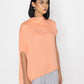 Stylera women's peach blouse with asymmetric hem and draped neckline in soft fabric