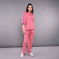 Stylish women's pink lounge set with comfortable fit and stylish side stripes