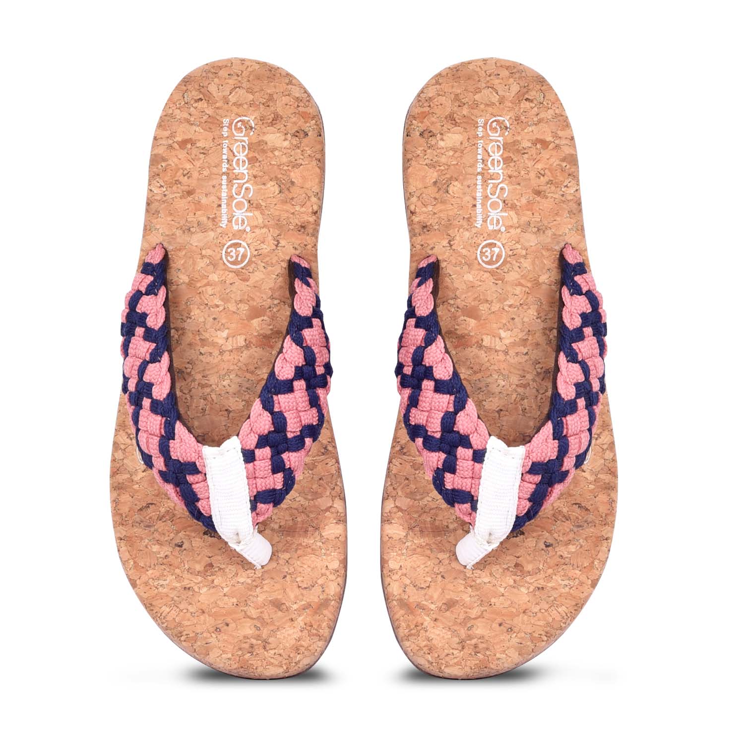 Women's pink slippers from Stylera with a comfortable cork sole and stylish woven design